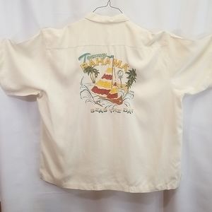 Tommy Bahama "Seas The Day" Embroidered Silk Shirt in men's size XXL